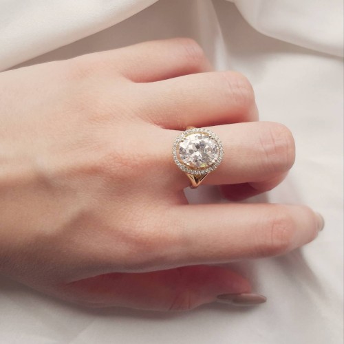 Χρυσό δαχτυλίδι ροζέτα Κ14 με ζιργκόν