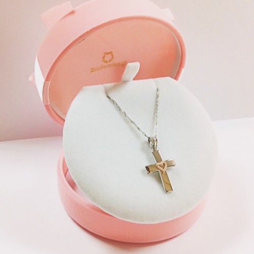 Λευκόχρυσος βαπτιστικός σταυρός Κ14 με αλυσίδα