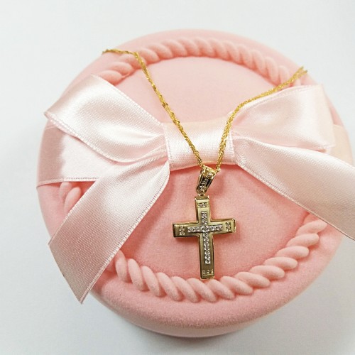 Χρυσός βαπτιστικός σταυρός Κ14 με αλυσίδα