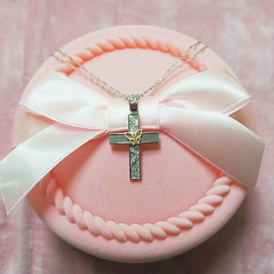 Λευκόχρυσος βαπτιστικός σταυρός Κ14 με αλυσίδα