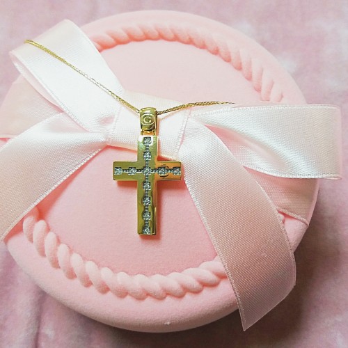 Χρυσός βαπτιστικός σταυρός Κ14 με αλυσίδα