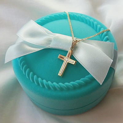 Χρυσός βαπτιστικός σταυρός Κ14 με αλυσίδα