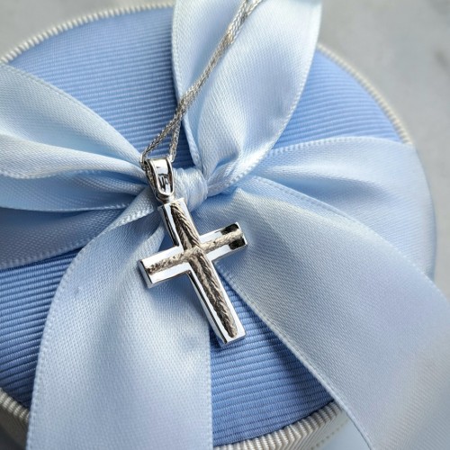 Λευκόχρυσος βαπτιστικός σταυρός Κ14 με αλυσίδα