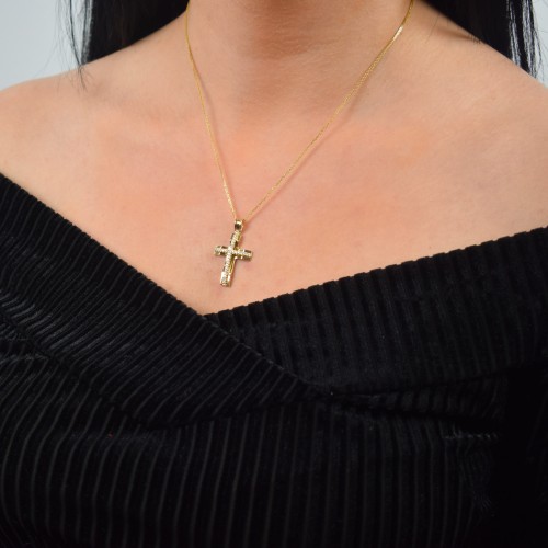Χρυσός μασίφ βαπτιστικός σταυρός Κ14 με αλυσίδα
