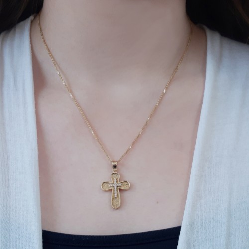 Χρυσός μασίφ βαπτιστικός σταυρός Κ14 με αλυσίδα
