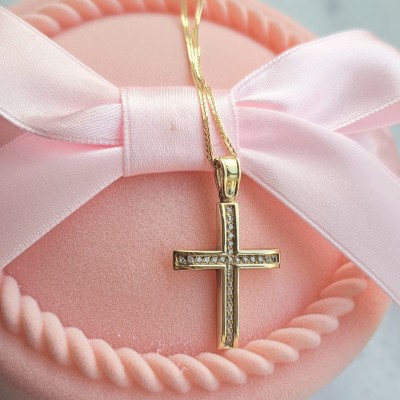 Χρυσός βαπτιστικός σταυρός Κ9 με αλυσίδα