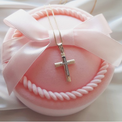 Χρυσός σταυρός Κ14 με αλυσίδα