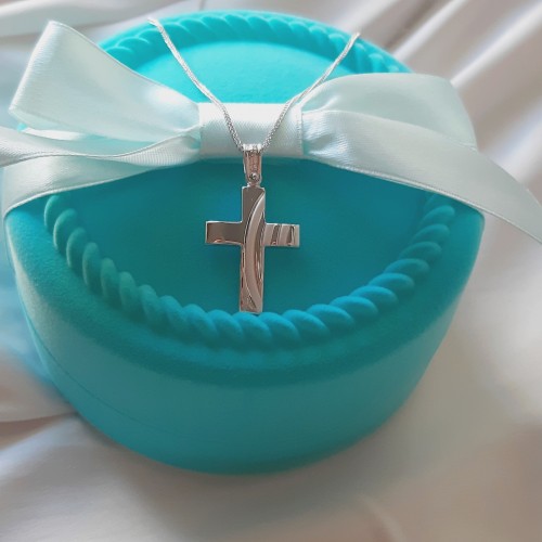 Λευκόχρυσος σταυρός Κ14 με αλυσίδα