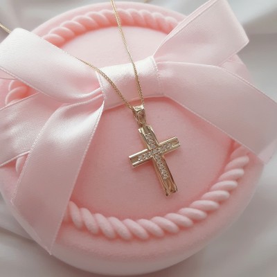 Χρυσός μασίφ σταυρός Κ14 με αλυσίδα