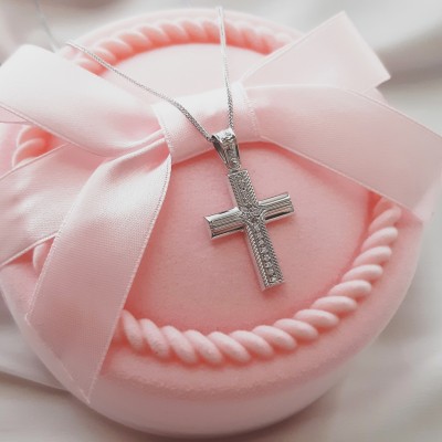 Λευκόχρυσος βαπτιστικός σταυρός Κ14 με αλυσίδα