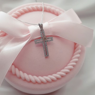 Λευκόχρυσος βαπτιστικός σταυρός Κ14 με αλυσίδα