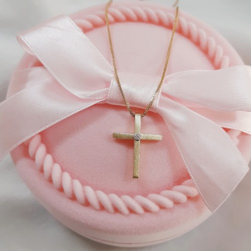 Χρυσός σταυρός Κ14 με αλυσίδα