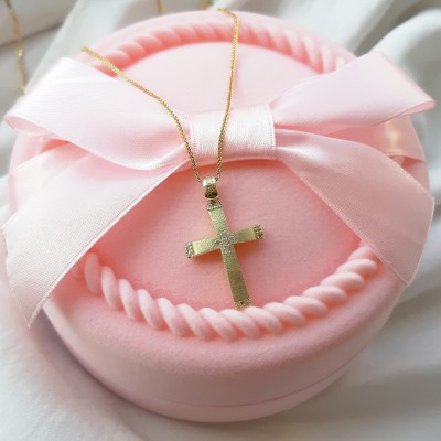 Χρυσός σταυρός Κ14 με αλυσίδα