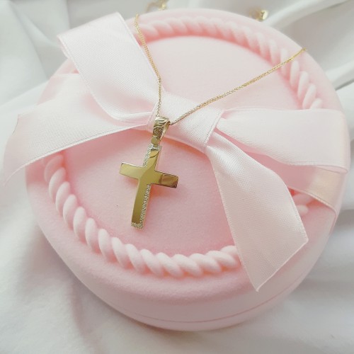 Χρυσός σταυρός Κ14 με αλυσίδα