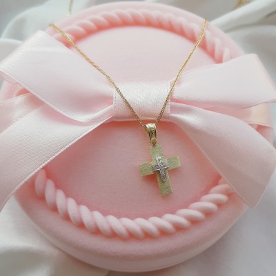 Χρυσός σταυρός Κ14 με αλυσίδα