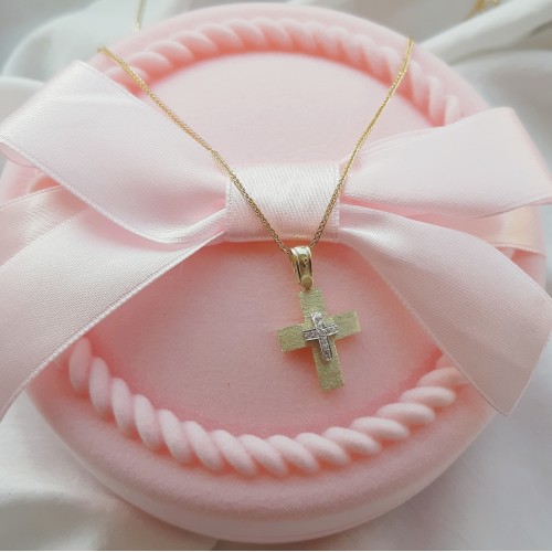 Χρυσός σταυρός Κ14 με αλυσίδα