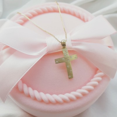 Χρυσός σταυρός Κ14 με αλυσίδα