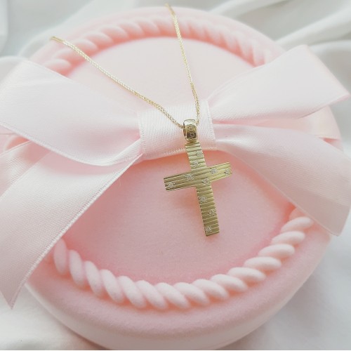 Χρυσός σταυρός Κ14 με αλυσίδα