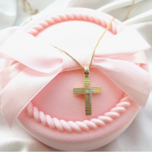 Χρυσός σταυρός Κ14 με αλυσίδα