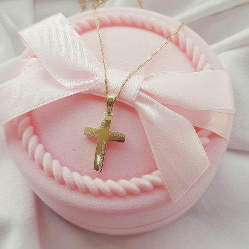 Χρυσός σταυρός Κ14 με αλυσίδα