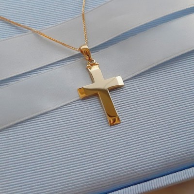 Χρυσός μασίφ βαπτιστικός σταυρός Κ14 με αλυσίδα