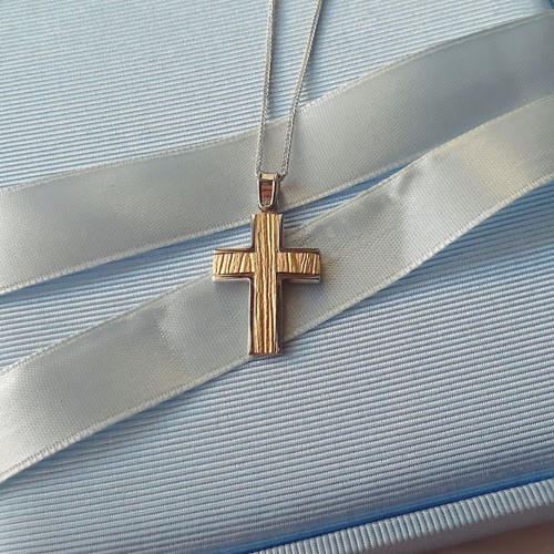 Μασίφ δίχρωμος σταυρός βάπτισης αρραβώνα Κ14 με αλυσίδα