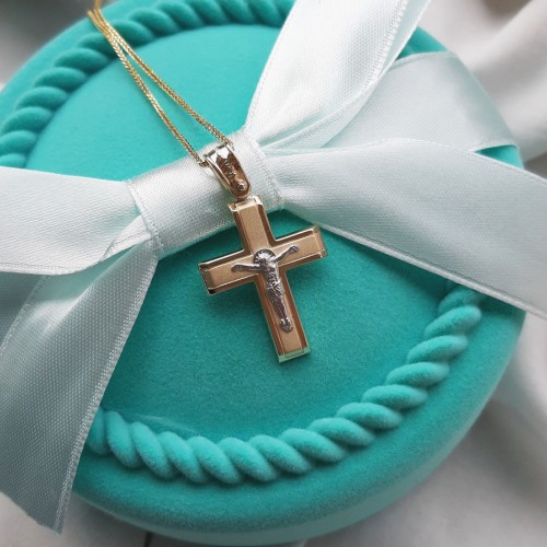 Χρυσός βαπτιστικός σταυρός Κ14 με αλυσίδα