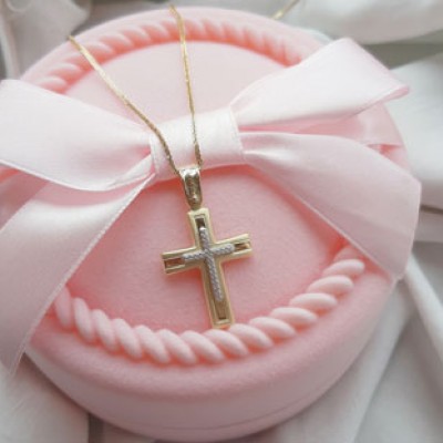 Χρυσός βαπτιστικός σταυρός Κ14 με αλυσίδα