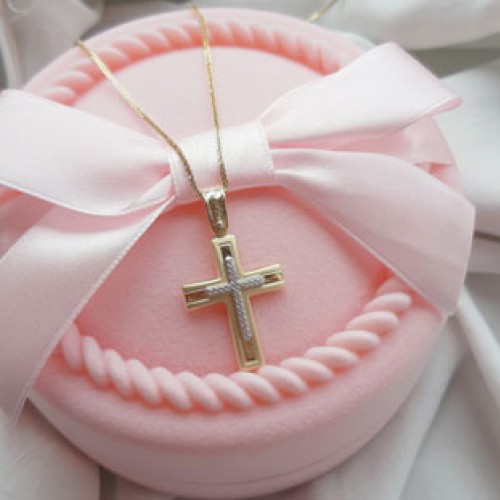 Χρυσός βαπτιστικός σταυρός Κ14 με αλυσίδα