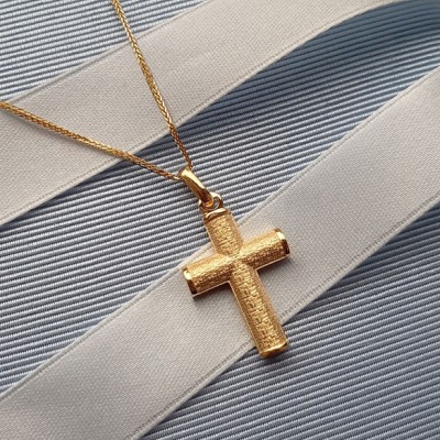 Χρυσός μασίφ σταυρός Κ14 με αλυσίδα