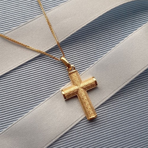 Χρυσός μασίφ σταυρός Κ14 με αλυσίδα