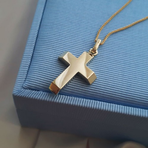 Χρυσός μασίφ σταυρός Κ14 με αλυσίδα