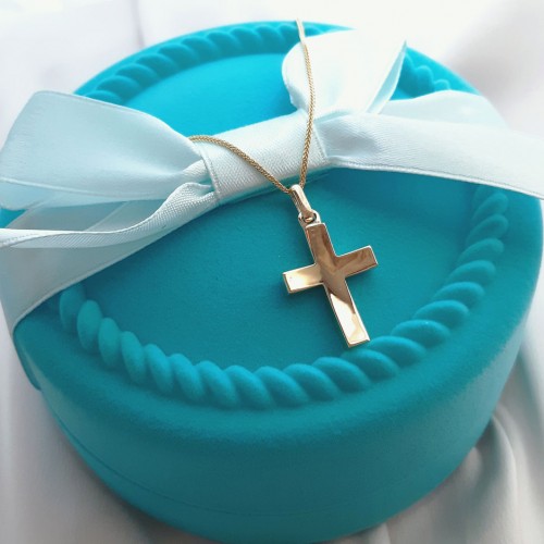 Χρυσός μασίφ σταυρός Κ14 με αλυσίδα