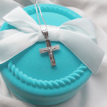 Λευκόχρυσος βαπτιστικός σταυρός Κ14 με αλυσίδα