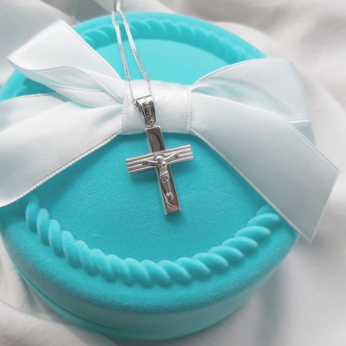 Λευκόχρυσος βαπτιστικός σταυρός Κ14 με αλυσίδα