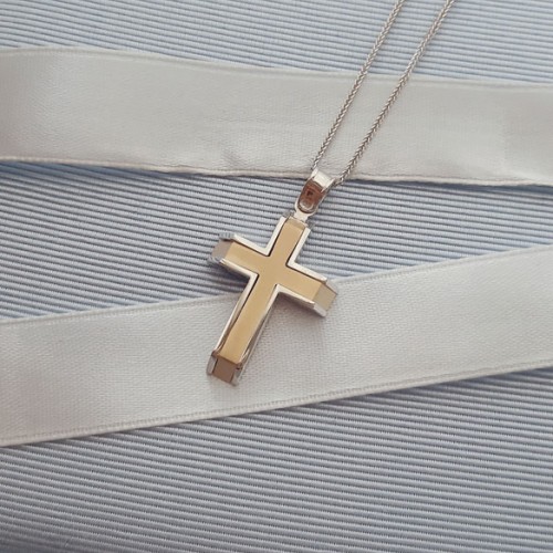 Χρυσός μασίφ σταυρός Κ14 με αλυσίδα