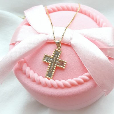 Λευκόχρυσος βαπτιστικός σταυρός Κ14 με αλυσίδα