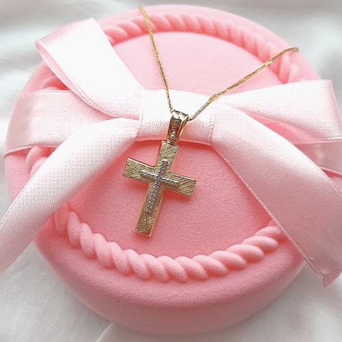 Χρυσός σταυρός Κ14 με αλυσίδα