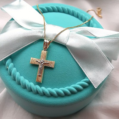 Χρυσός σταυρός Κ14 με αλυσίδα