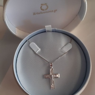 Λευκόχρυσος ανδρικός σταυρός βάπτισης αρραβώνα Κ14 με αλυσίδα