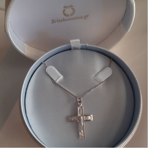 Λευκόχρυσος ανδρικός σταυρός βάπτισης αρραβώνα Κ14 με αλυσίδα