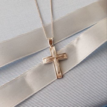 Λευκόχρυσος βαπτιστικός σταυρός Κ14 με αλυσίδα