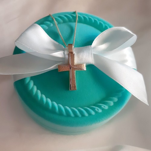 Χρυσός βαπτιστικός σταυρός διπλής όψης Κ14 με αλυσίδα