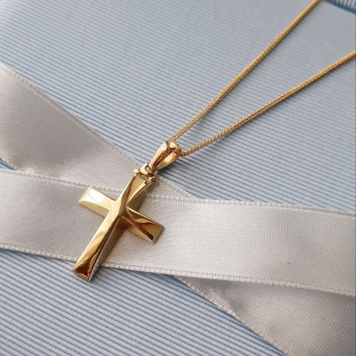 Μασίφ χρυσός σταυρός βάπτισης αρραβώνα Κ14 με αλυσίδα