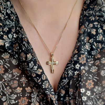 Χρυσός μασίφ βαπτιστικός σταυρός Κ14 με αλυσίδα