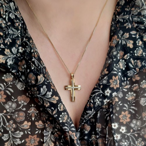 Χρυσός μασίφ βαπτιστικός σταυρός Κ14 με αλυσίδα