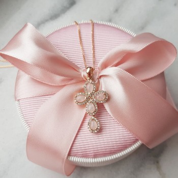 Ροζ χρυσός σταυρός Κ14 με αλυσίδα