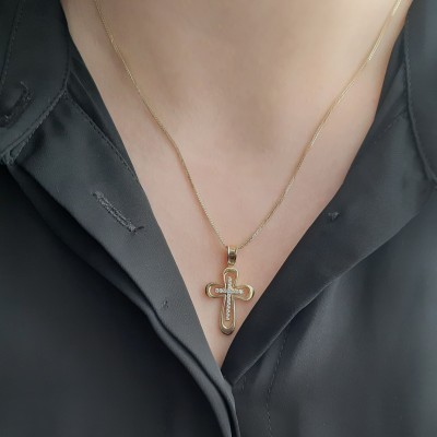 Χρυσός μασίφ σταυρός Κ14 με αλυσίδα