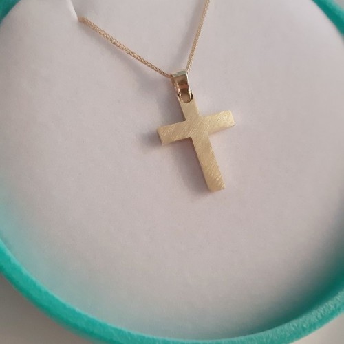 Χρυσός σταυρός διπλής όψης Κ14 με αλυσίδα