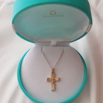 Χρυσός βαπτιστικός σταυρός Κ14 με αλυσίδα